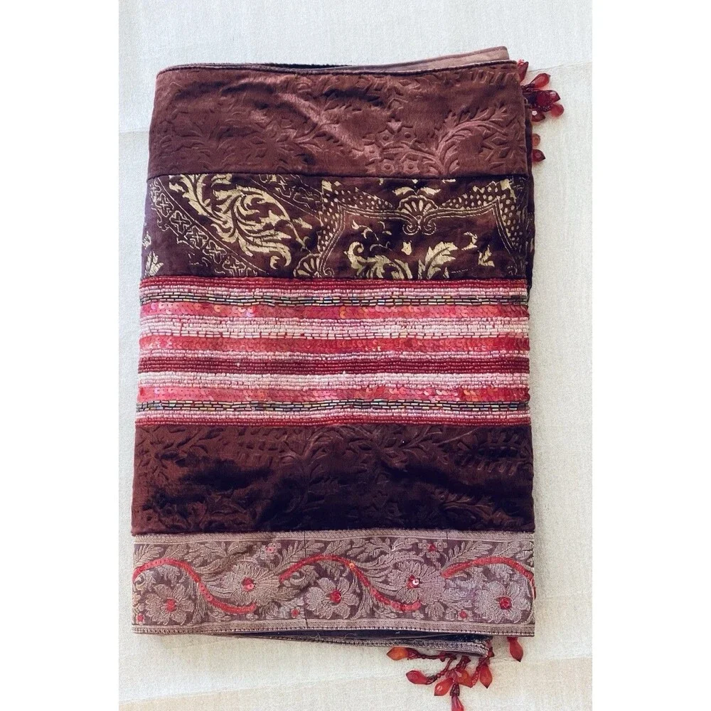 Vintage Velvet Beaded Table Runner 14x70